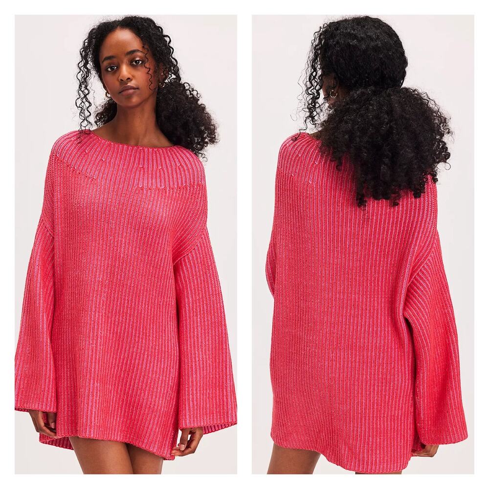 Free People Charlotte Tunic Oversized Sweater Blossom Glow Combo Size XS